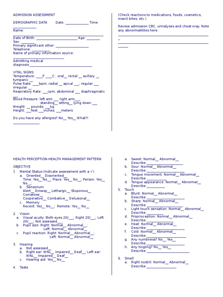 Gordons Functional Health Pattern Assessment