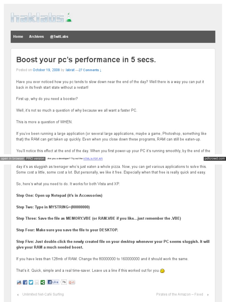 Boost Performance of PC in 5 Seconds | PDF | Html | Web Browser
