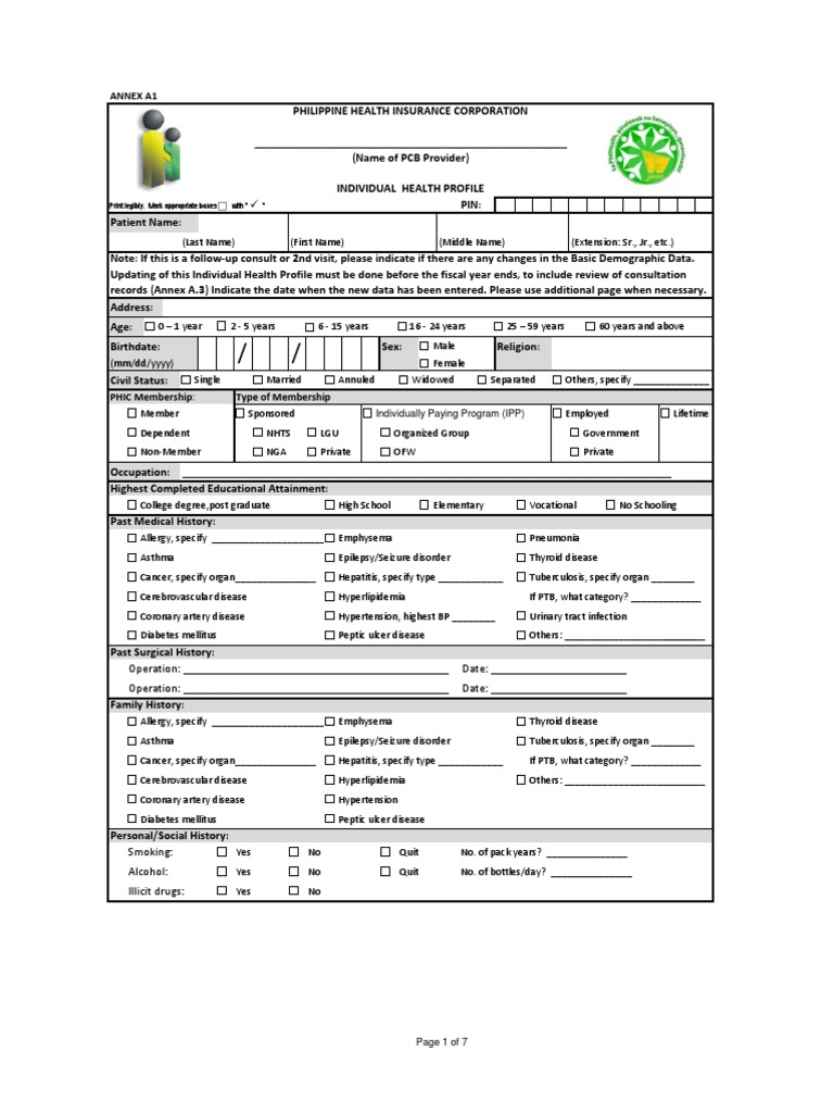 PhilHealth Individual Health Profile Form | PDF | Physical Examination ...