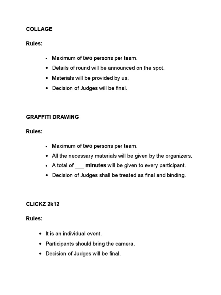 Event Rules for Collage and Graffiti | PDF