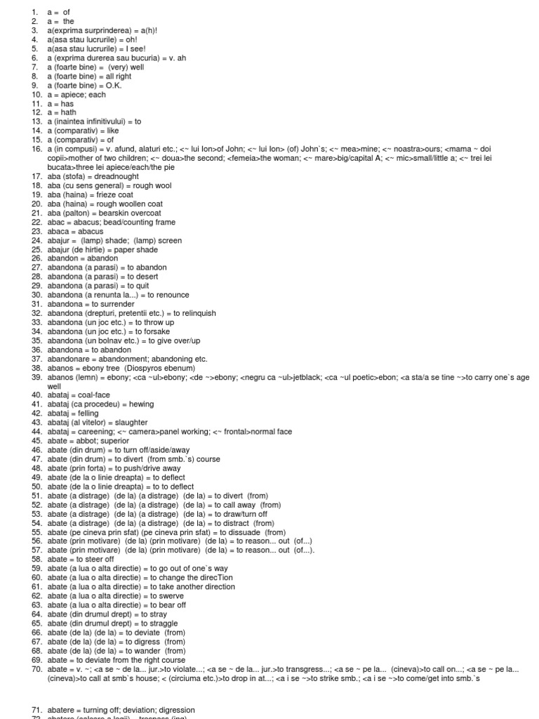 Dictionar General ROMAN - EnGLEZ (73000 Cuvinte) | PDF