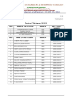 Received PC List As On 12-12-12 SNO Name of The Student Branch Hall Ticket Number