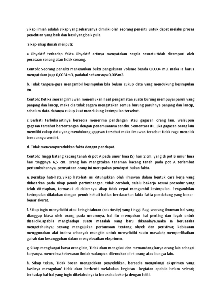 Sikap Ilmiah Adalah Sikap Yang Seharusnya Dimiliki Oleh Seorang Peneliti