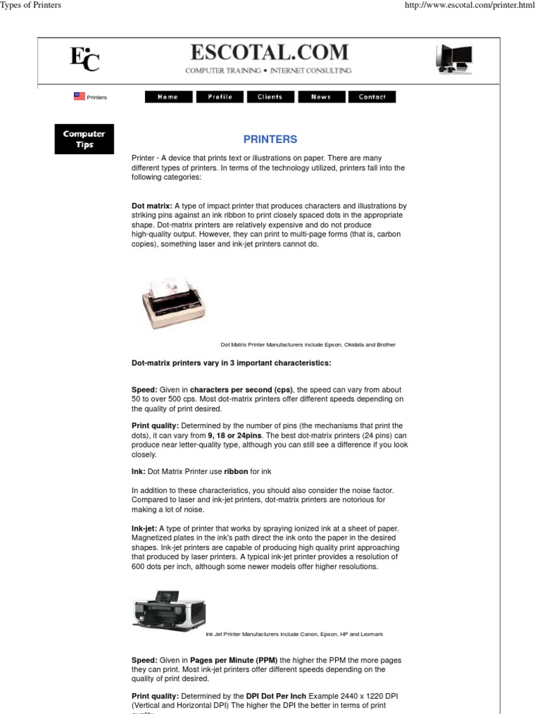 Types of Printers PDF Printer Office Equipment