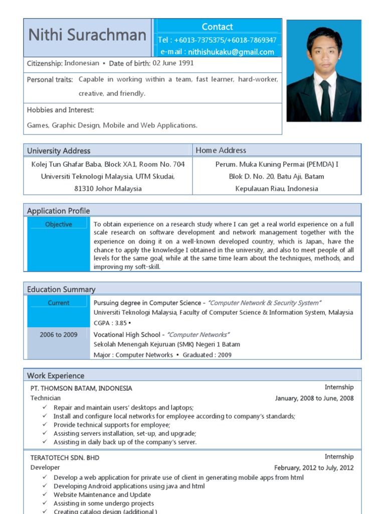 Curriculum vitae format in word picture