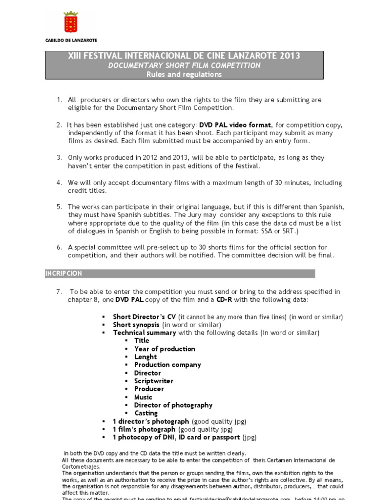 Documentary Short Film Regulatións PDF Government Business