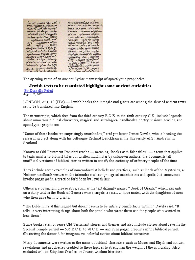 Ancient Jewish Texts: Apocalyptic Prophecies | PDF | Dead Sea Scrolls ...