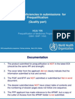 Common Deficiencies in Submissions For Prequalification (Quality Part)