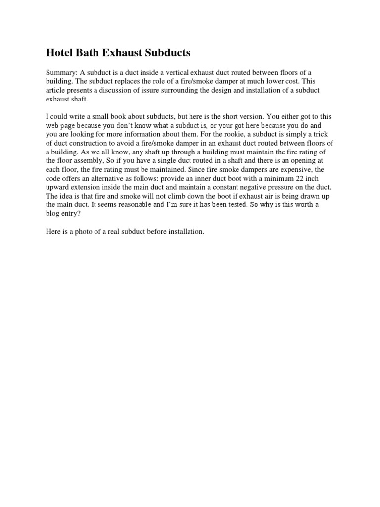 Hotel Bath Exhaust Subducts PDF Duct (Flow) Mechanical Fan