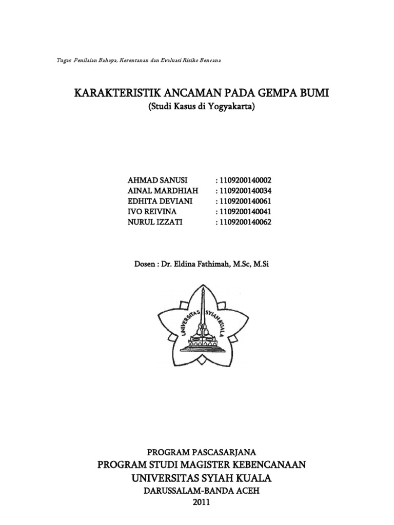 Tugas Karakteristik Gempa Bumi Kelompok I.docx
