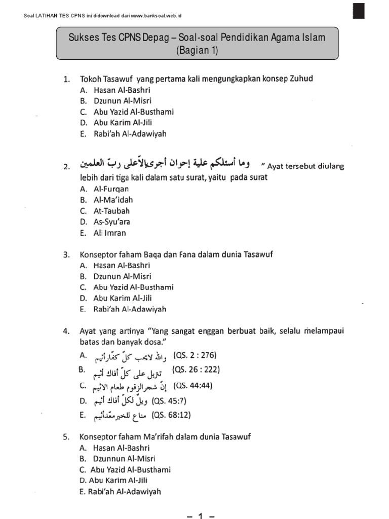 Latihan Soal Cpns Kemenag Materi Agama Islam