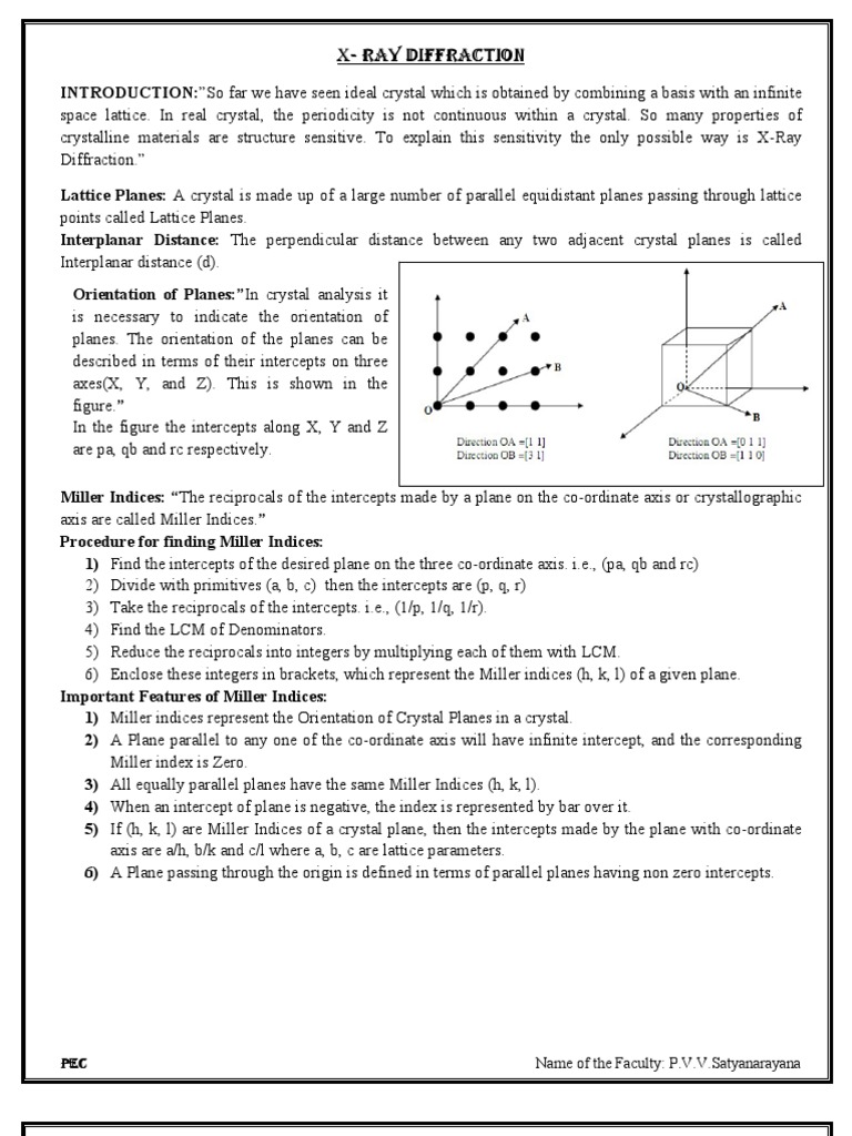 Interplanar Spacing and Bragg's Law | PDF | X Ray Crystallography ...
