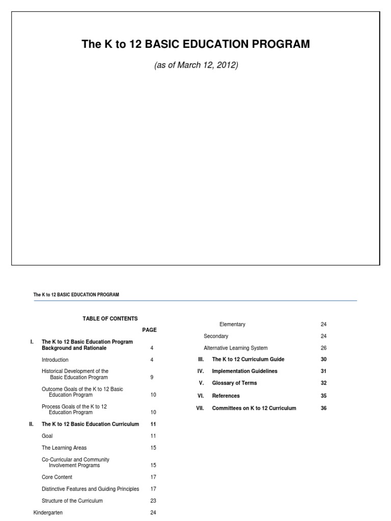 DepEd K12 Basic Education Program Educational Assessment Curriculum