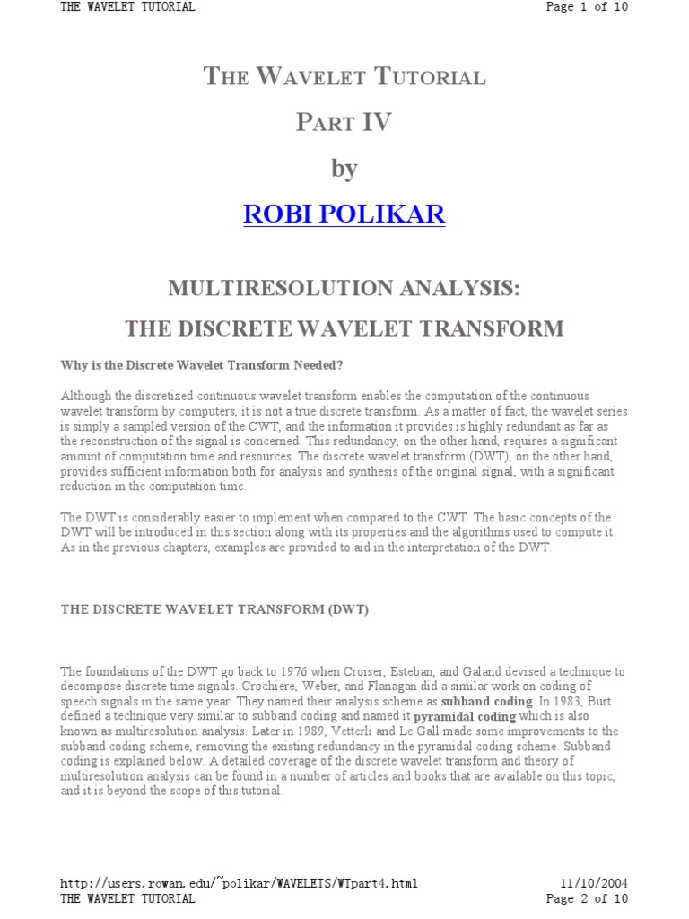 Discrete Wavelet Transform Overview | PDF