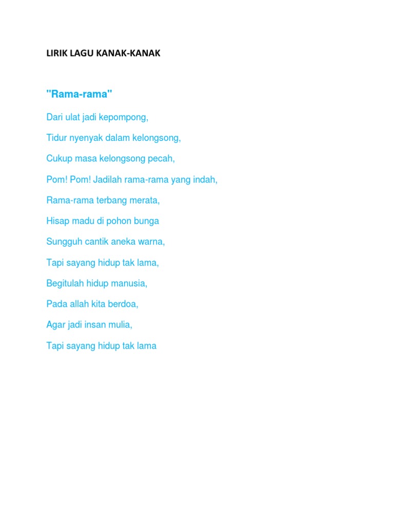 Lirik Lagu Kanak-Kanak Rama-Rama  PDF