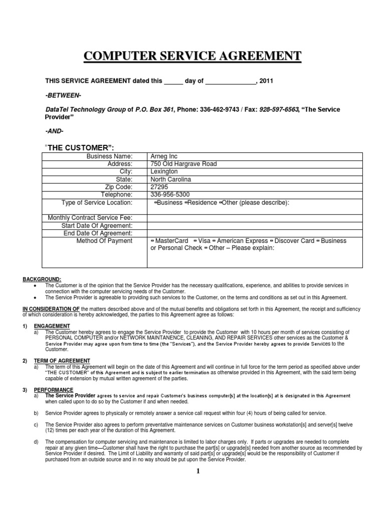 Computer Services Agreement Template | PDF | Business Law | Virtue