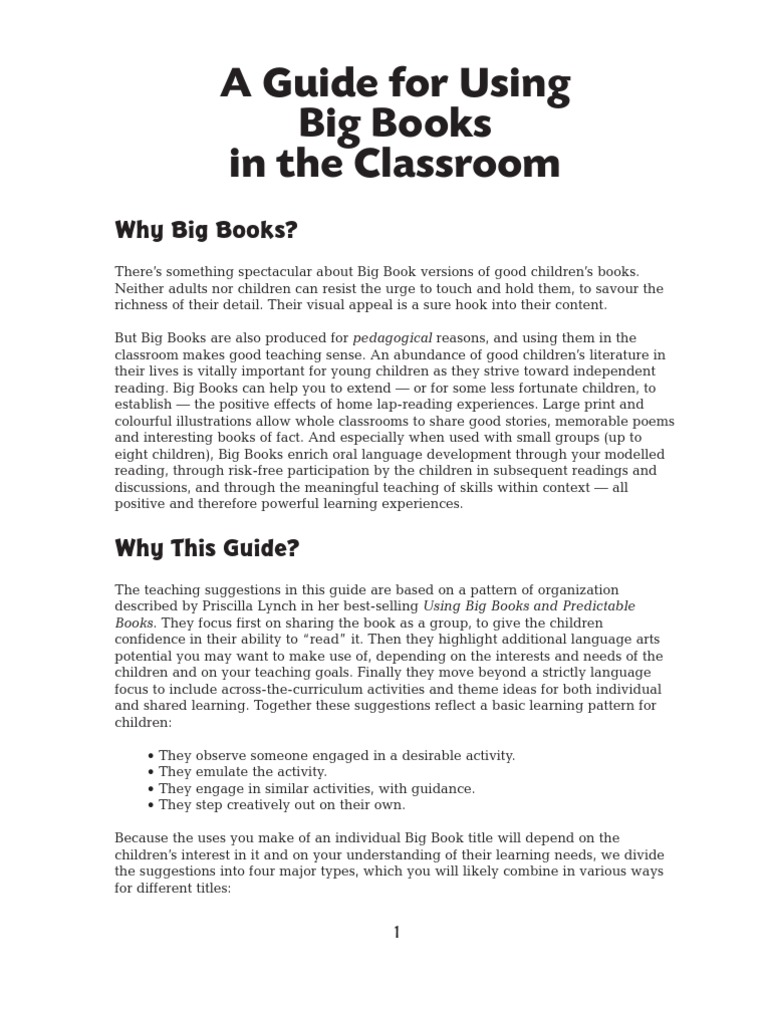 A Guide To Using Big Books in The Classroom PDF Reading (Process