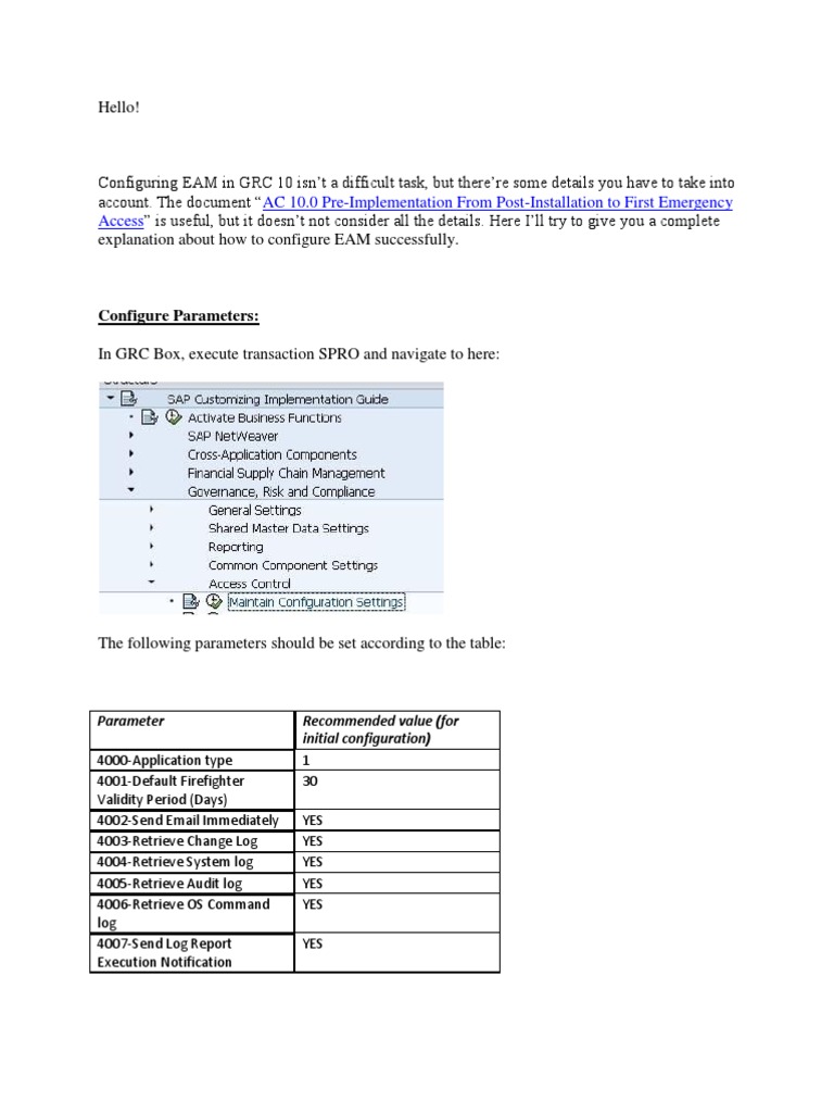 Complete Configuration of EAM in GRC 10 | PDF | Email | Login