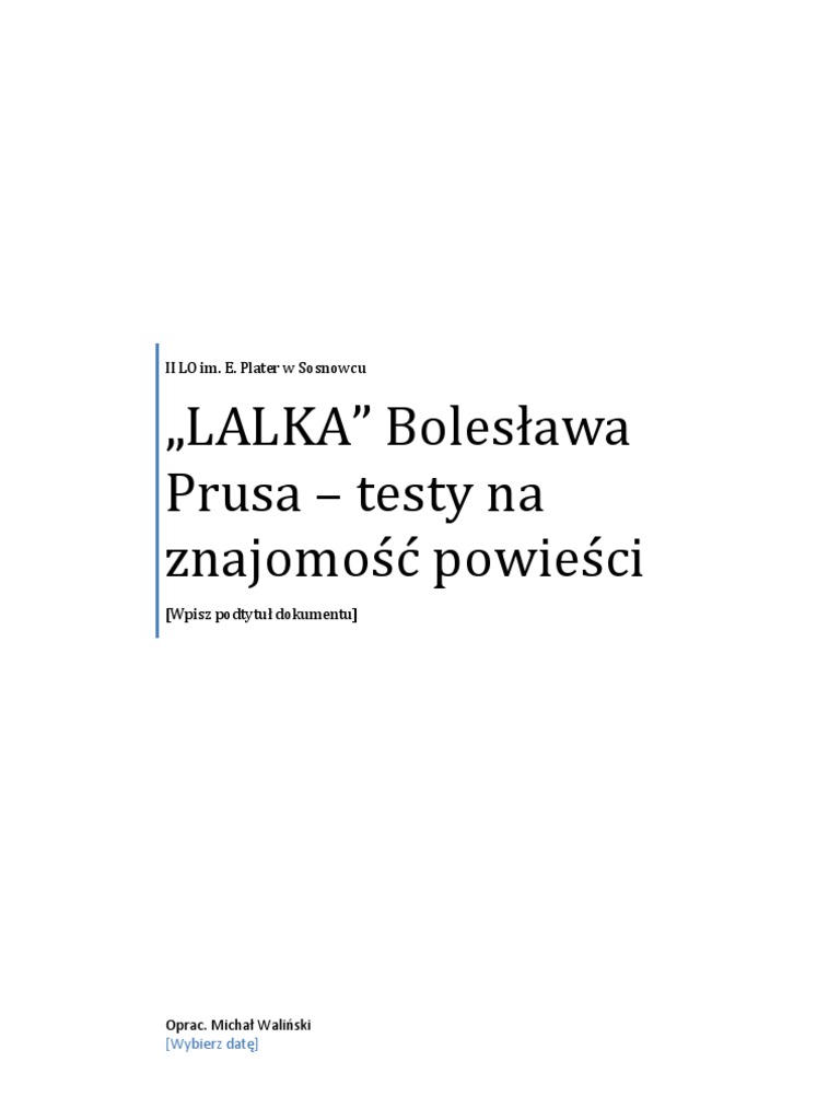 Sprawdzian Z Lalki Z Odpowiedziami