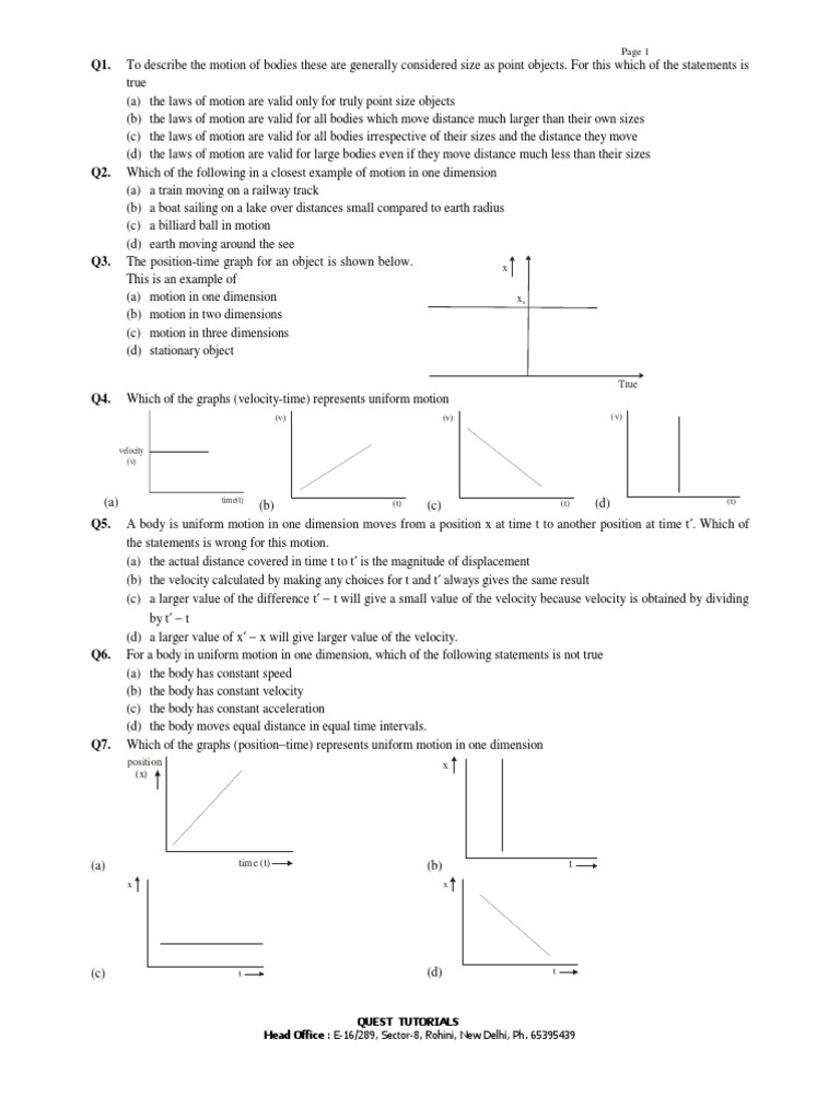 One-Dimensional Motion Questions | PDF | Velocity | Acceleration