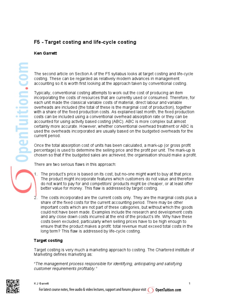 Target and Life-Cycle Costing Explained | PDF | Cost | Profit (Accounting)