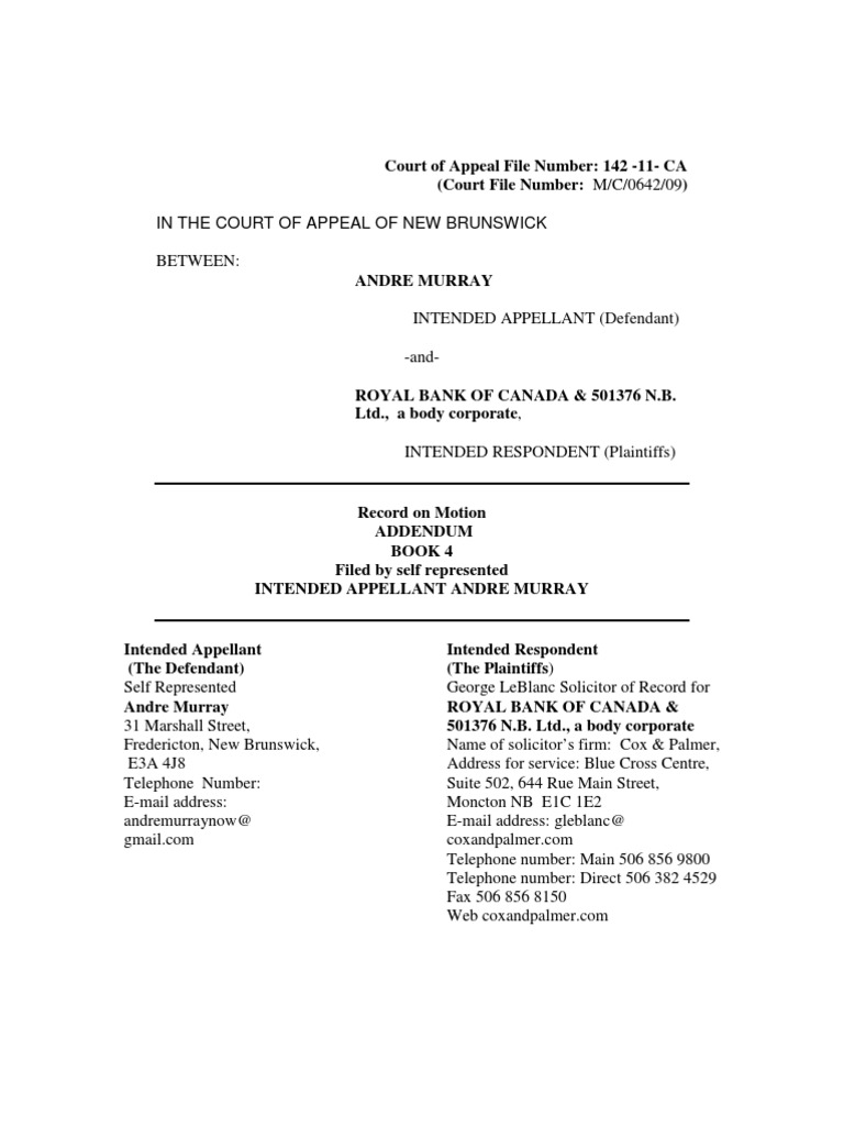 Record On Motion Book 4. Leave To Appeal To The COURT OF APPEAL OF NEW ...