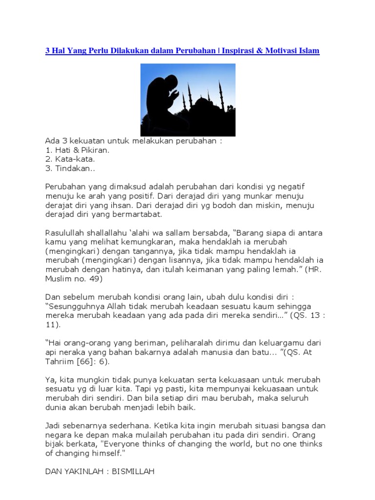 3 Hal Yang Perlu Dilakukan Dalam Perubahan Inspirasi Motivasi 3 Hal Yang Perlu Dilakukan Dalam Perubahan Inspirasi Motivasi