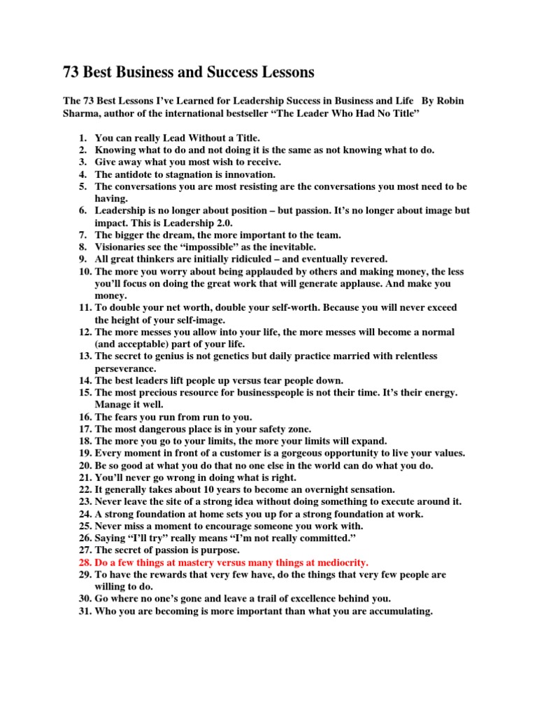 The 73 Best Business Lessons | PDF | Leadership
