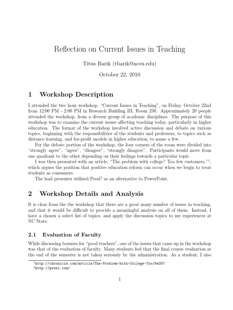 Re Ection On Current Issues In Teaching Pdf Course Evaluation Lecture