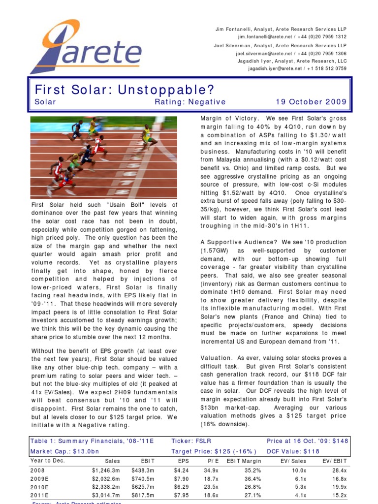 First Solar Unstoppable | PDF | Broker Dealer | Financial Analyst