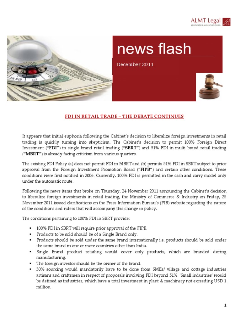 Fdi in Retail Trade The Debate Continues PDF Foreign Direct