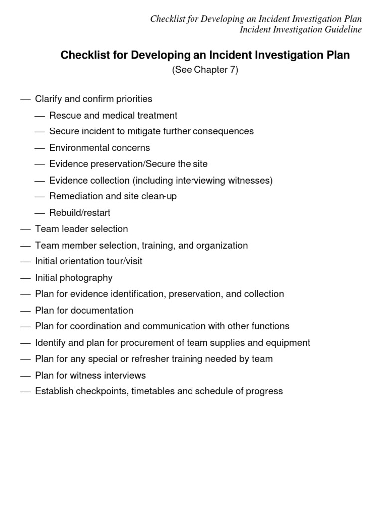 Checklist For Developing An Incident Investigation Plan | PDF