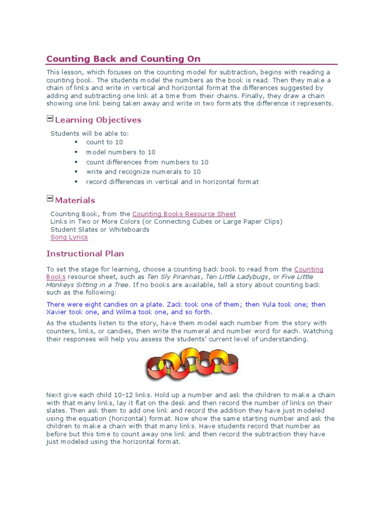 Counting Back and Counting On | PDF | Subtraction | Elementary Mathematics