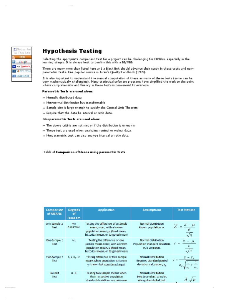 Hypothesis Testing: Subscribe To This Site | PDF