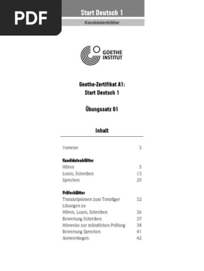 Goethe-zertifikat a1 start deutsch 1- beispiel prüfung modellsatz