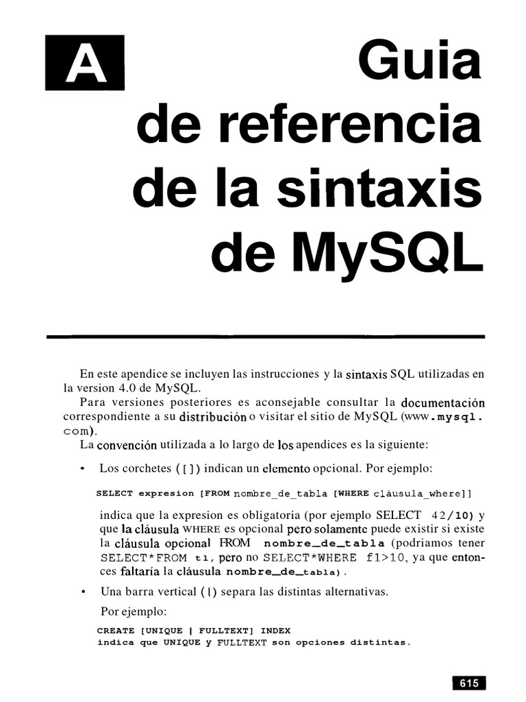 Sintaxis de MySQL: Guía de Referencia | PDF | SQL | Tabla (base de datos)