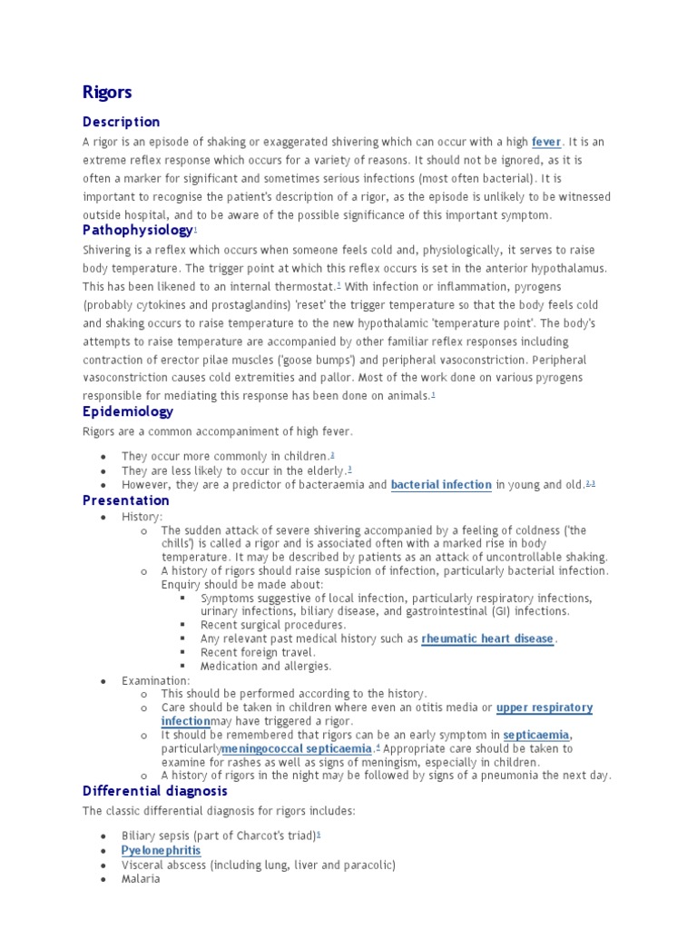 Rigors | PDF | Sepsis | Fever
