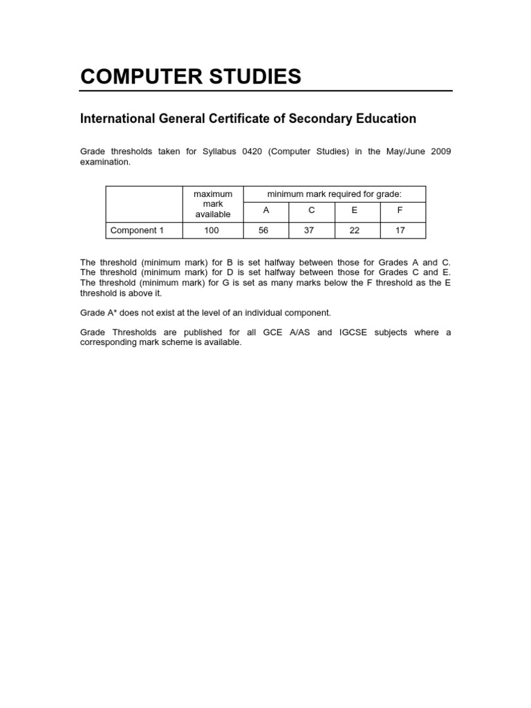 IGCSE Computer Studies Grade Thresholds | PDF | Computers | Technology ...