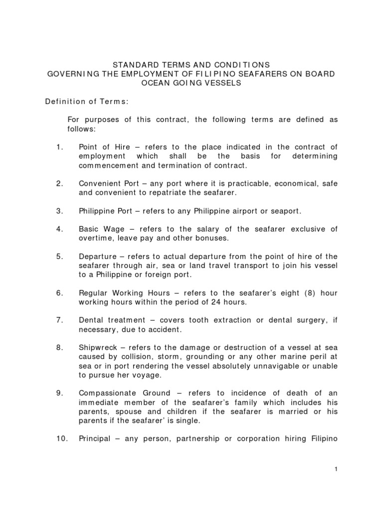 POEA Contract For Seafarers | PDF | Overtime | Employment