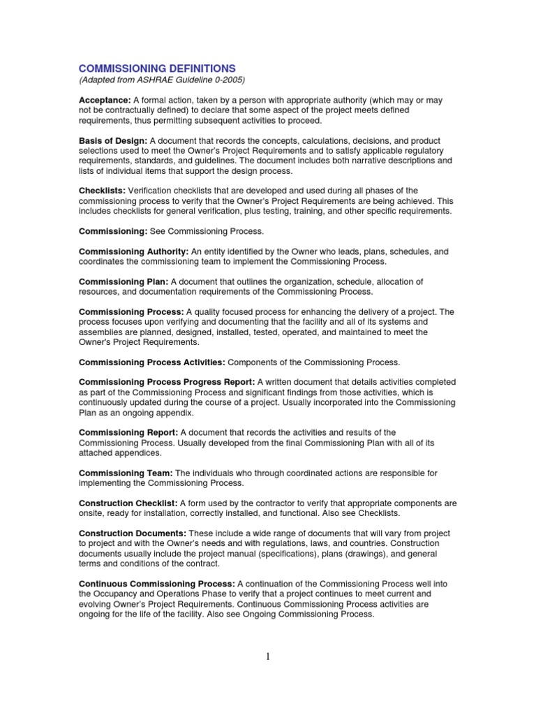 Commissioning Definitions | PDF