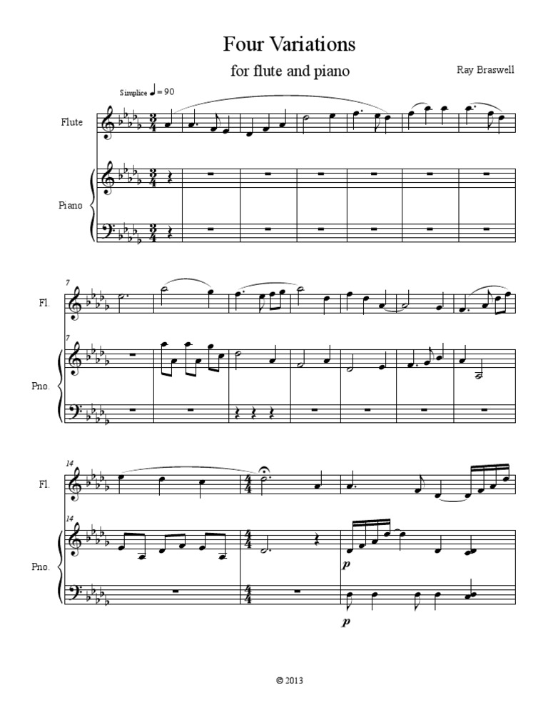 Four Variations For Flute and Piano | PDF