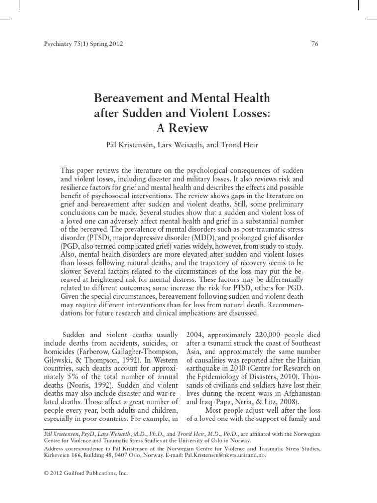 Bereavement and Mental Health | PDF | Grief | Psychological Trauma