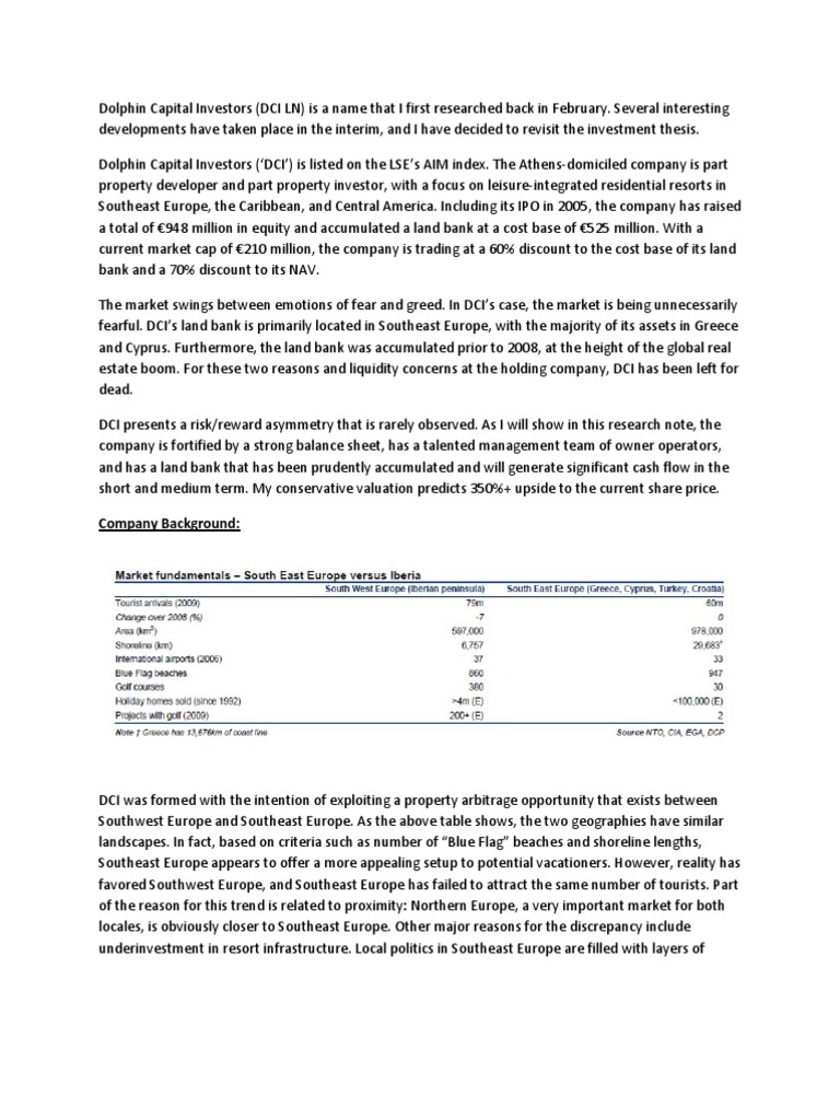 Dolphin Capital Investors (DCI LN) Investment Thesis | PDF | Valuation ...