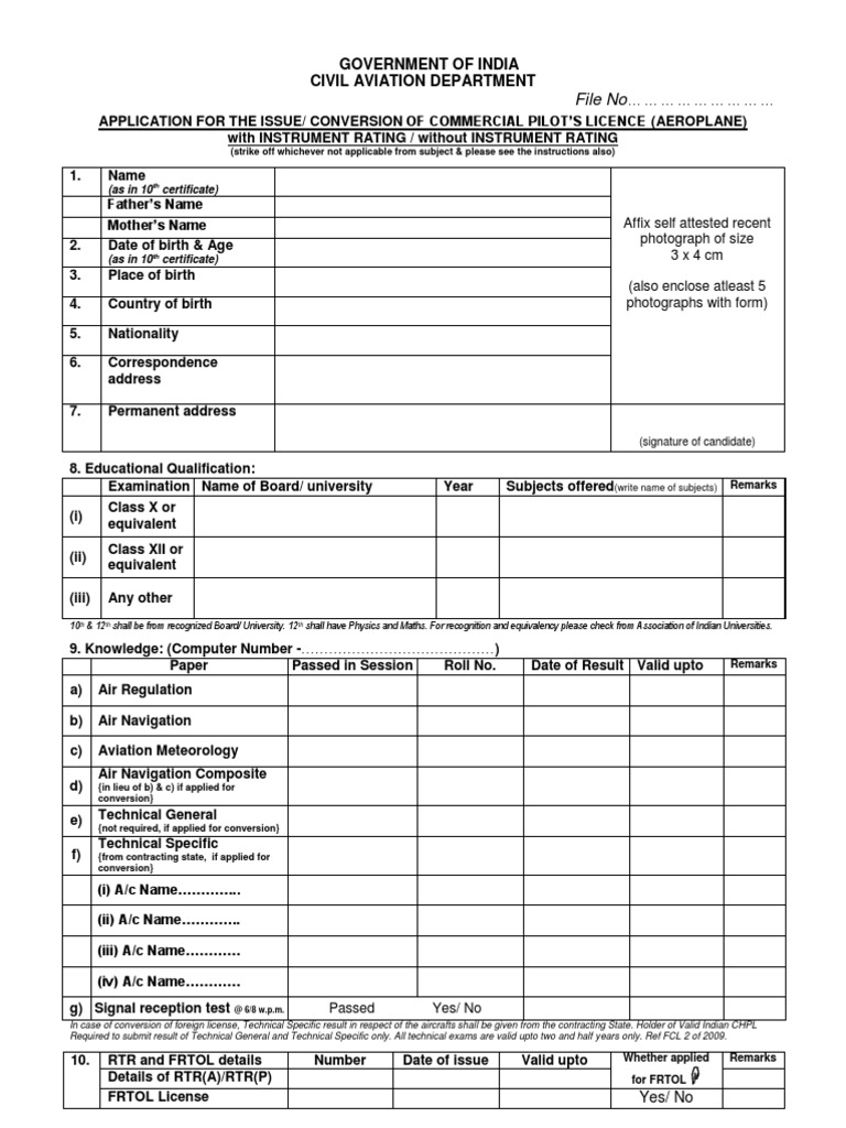DGCA CPL Application PDF Test (Assessment) Passport