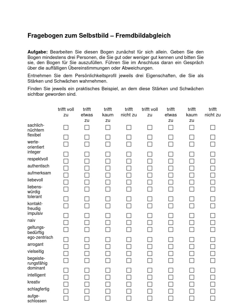 Fragebogen Zum Selbstbild Fremdbild Abgleich