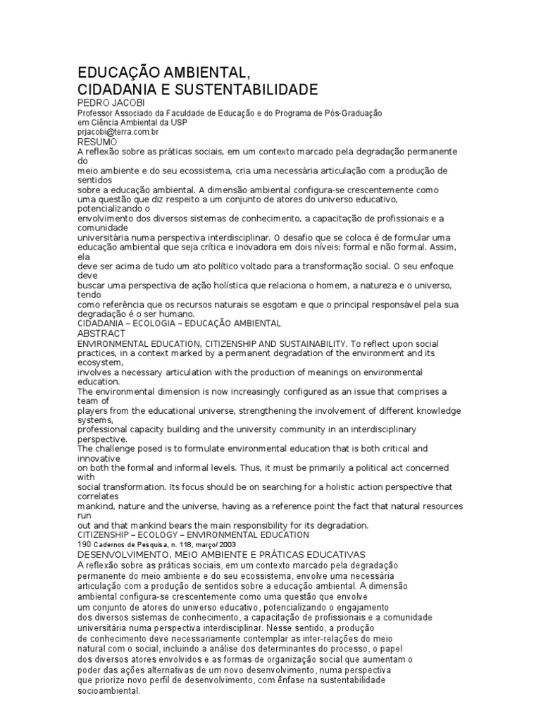 Educação Ambiental | PDF | Movimento ambientalista | Sustentabilidade