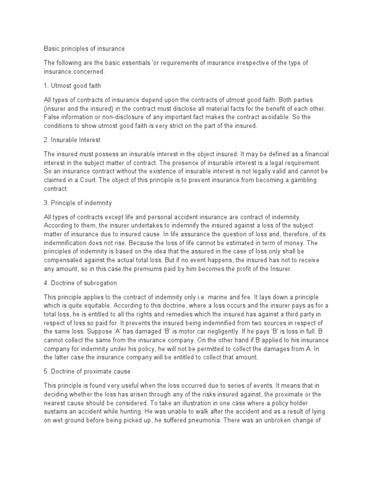Basic Principles of Insurance Explained | PDF | Indemnity | Insurance