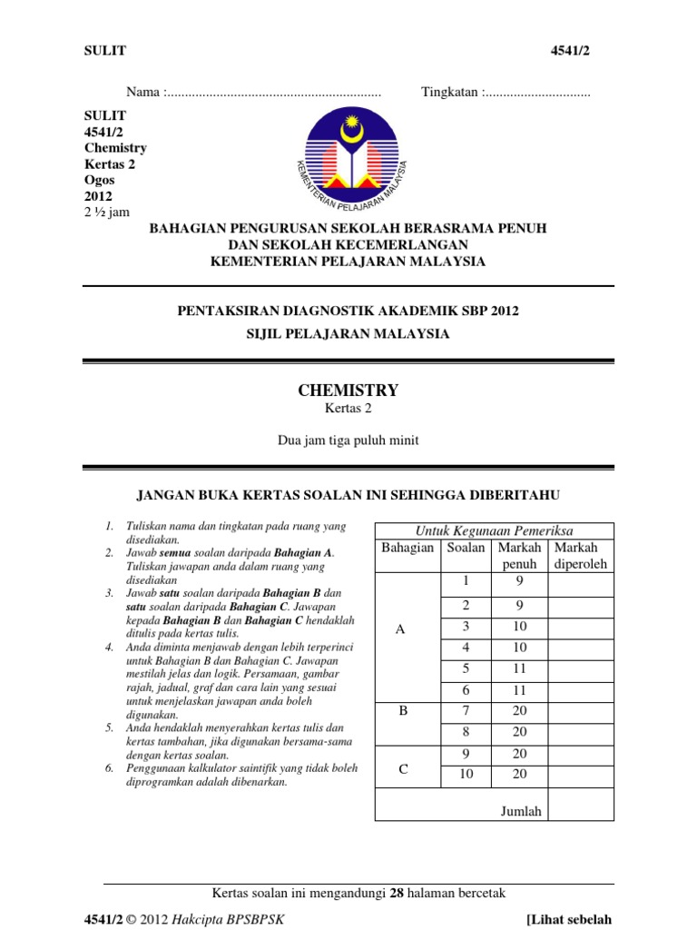 Soalan Kimia Percubaan Spm Sbp 2012 Pdf