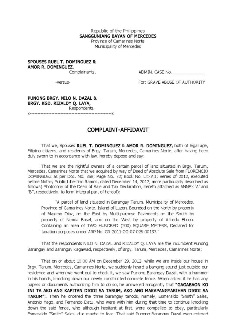 Complaint Affidavit Admin Dominguez Dazal | PDF | Philippines | Social ...