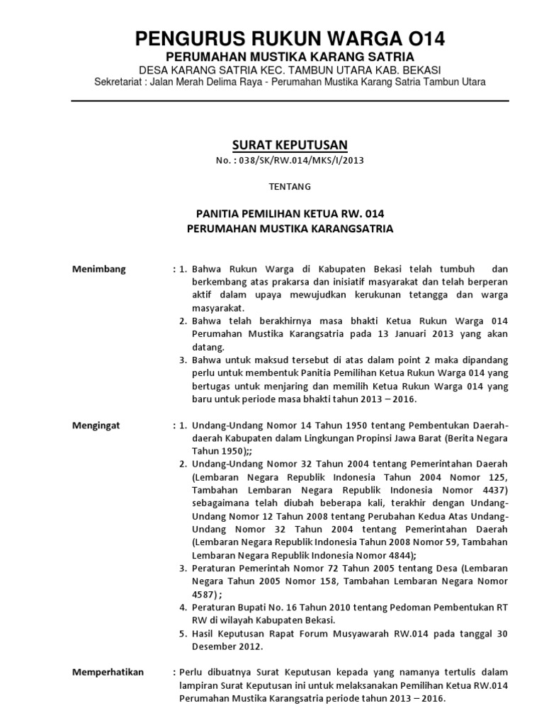 No.039 Sk Panitia Pemilihan Rw